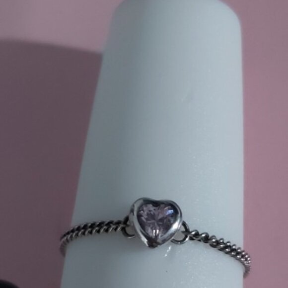 Pandora *Retired* SS Spirited Heart Chain Ring w/Pink Heart 197191PCZ-52- size 6 - Picture 5 of 12